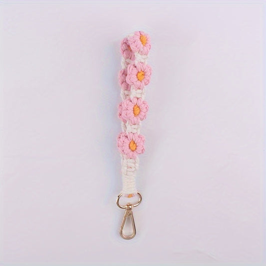 Daisy Flowers Macrame Keychain Wrist Lanyard for Women & Girls