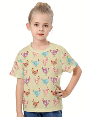 3D Sweet Chick Graphic Short Sleeve T shirt Girls boys Breathable Pullover Tops