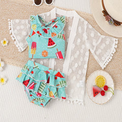 3pcs Watermelon Graphic Tank Top & Trunk & Cover Swimsuit Set