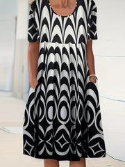 Colorblock Geometric Print Short Sleeve Dress