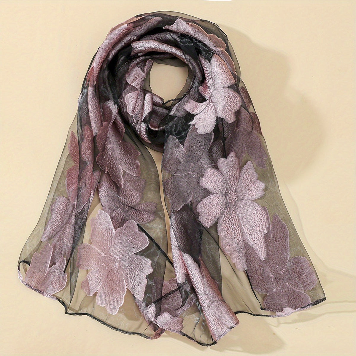 Flower Embroidery Scarf Solid Gauze Shawl Classic