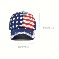American Flag Sunshade Baseball Cap with Inlaid Diamonds