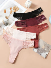 5 Pcs Lace Thongs Soft & Comfy Intimates Panties Women's Lingerie