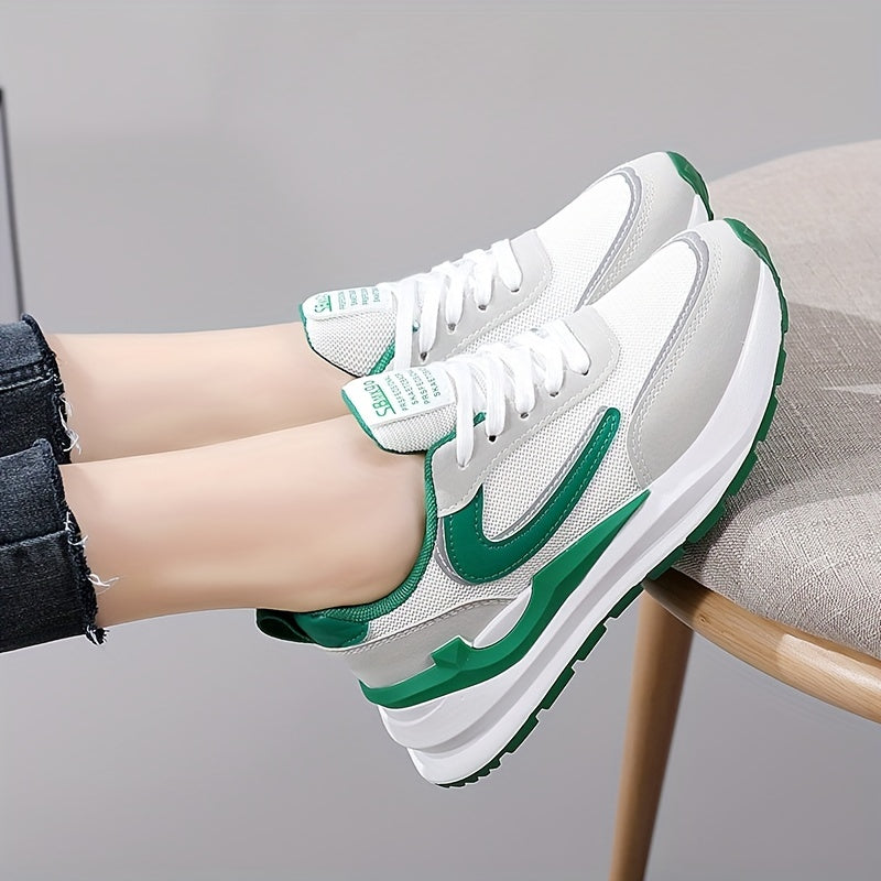 Women's Breathable Mesh Lace-Up Platform Sneakers Low Top Walking Shoes