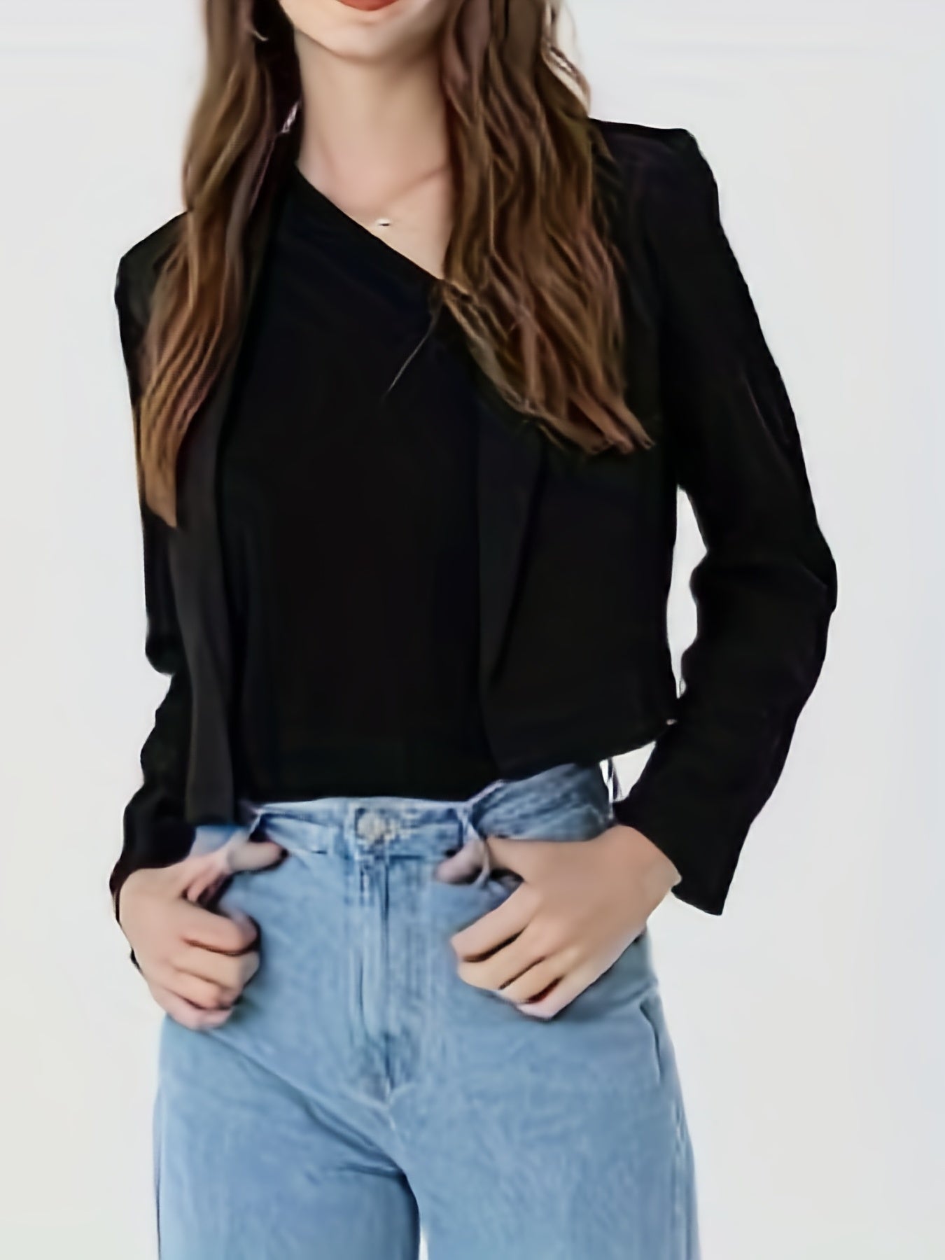 Solid Cropped Blazer Lapel Long Sleeve Work Office Outerwear Women's Clothing