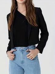 Solid Cropped Blazer Lapel Long Sleeve Work Office Outerwear Women's Clothing