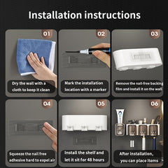 Automatic Toothpaste Dispenser with Toothbrush Holder Wall Mounted Bathroom Rack