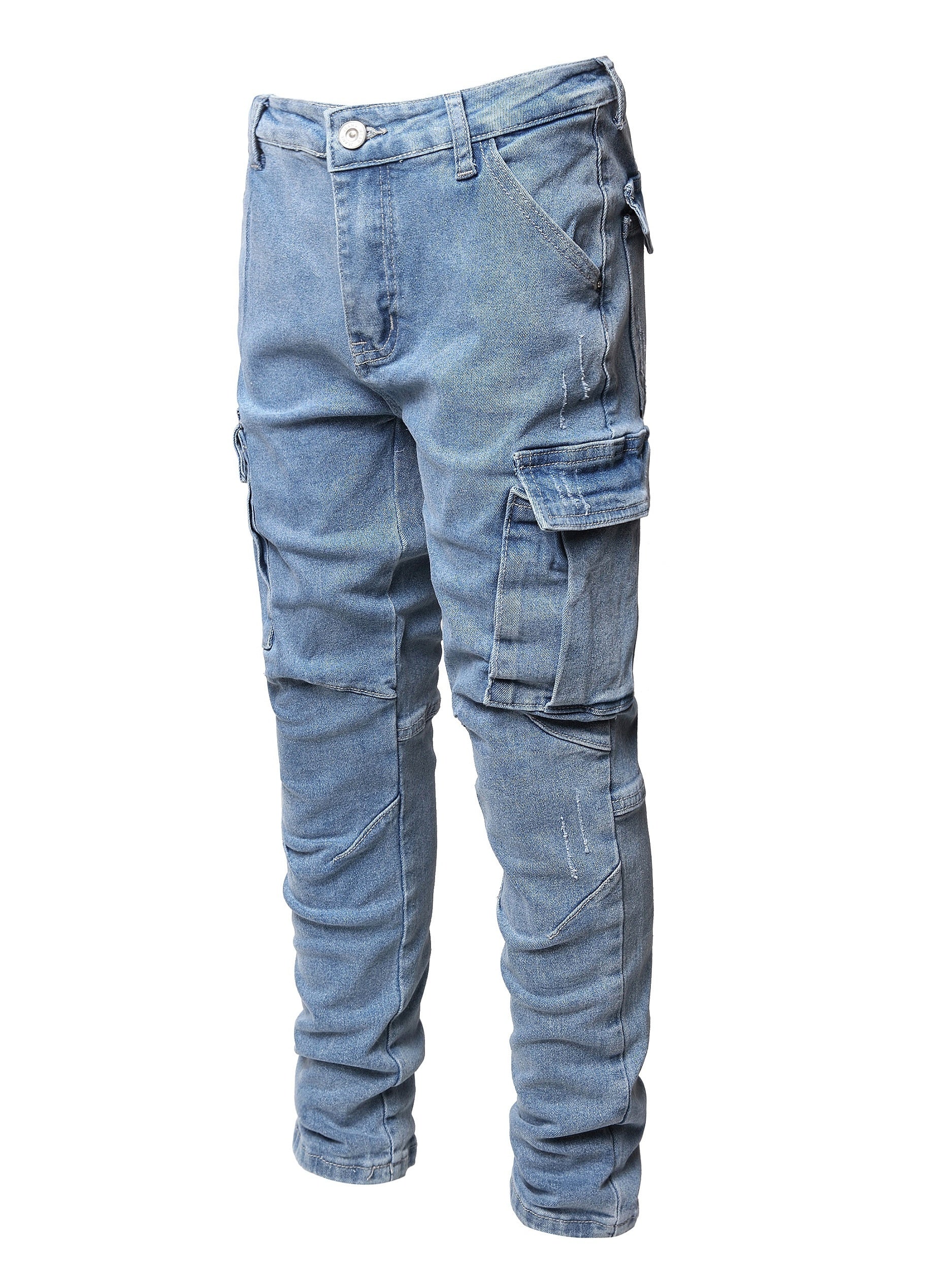 Boys Grey Stretch Jeans Skinny Slim Fit Cargo Pants