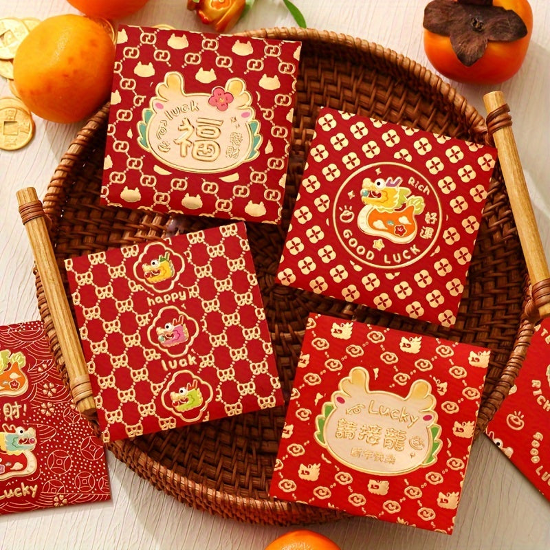 6pcs Chinese New Year Red Envelopes Dragon Year Spring Red Envelope Bag