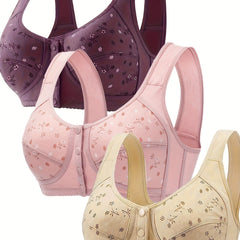 Floral Print Wireless Bra Front Buckle Push Up Bra Women's Lingerie