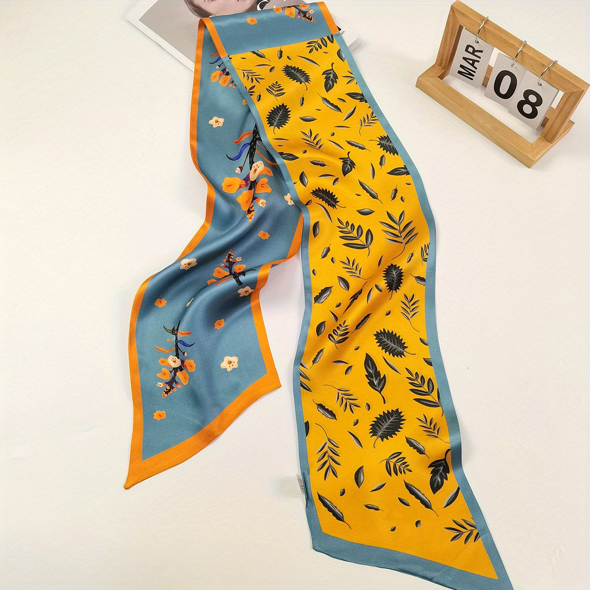 Floral Print Silk Neckerchief Long Ribbon Neck Scarf Hair Accessories