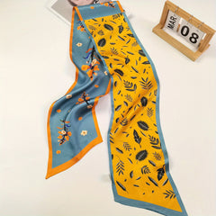 Floral Print Silk Neckerchief Long Ribbon Neck Scarf Hair Accessories