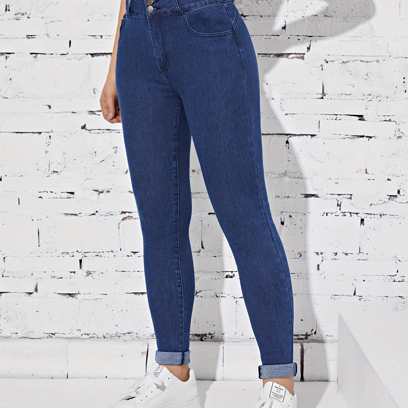 High Stretch Straight Jeans Slash Pockets Versatile Denim Pants