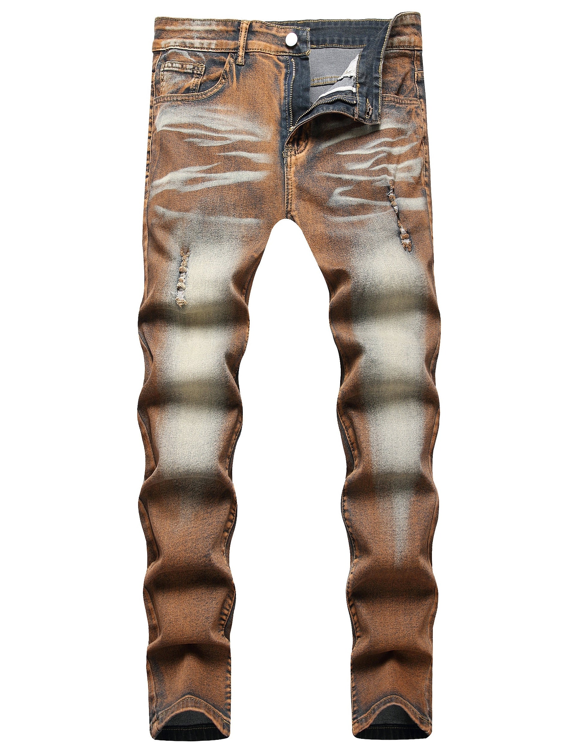 Distressed High Stretch Denim Jeans Men's Casual Slim Fit