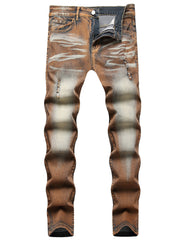 Distressed High Stretch Denim Jeans Men's Casual Slim Fit