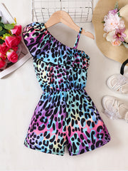 Girls Tie Dye Sleeveless Ruffle Trim Jumpsuit Kids Summer Outfit