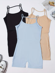 Backless Spaghetti Strap Yoga Bodysuit Ribbed Cami Sports Romper