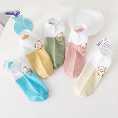 5 Pairs Cartoon Bear Print Socks & Lightweight Low Cut Ankle Socks