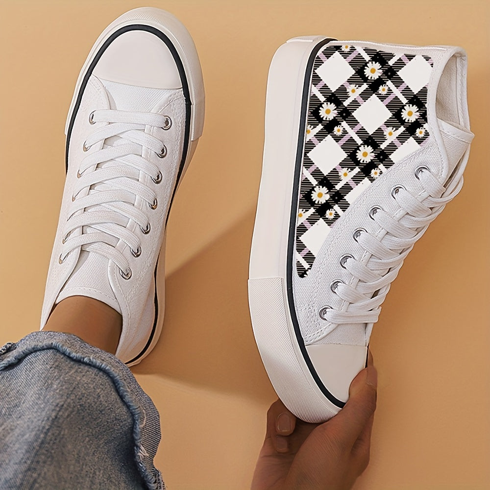Girl's High Top Floral Skate Shoes Non Slip Lace Up Sneakers