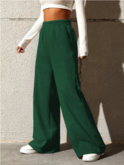 Sports Pants Women's Plus Solid Elastic High Rise Wide Leg