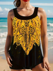 Women's Plus Baroque Print Tankini Set - 2 Piece Swimsuit