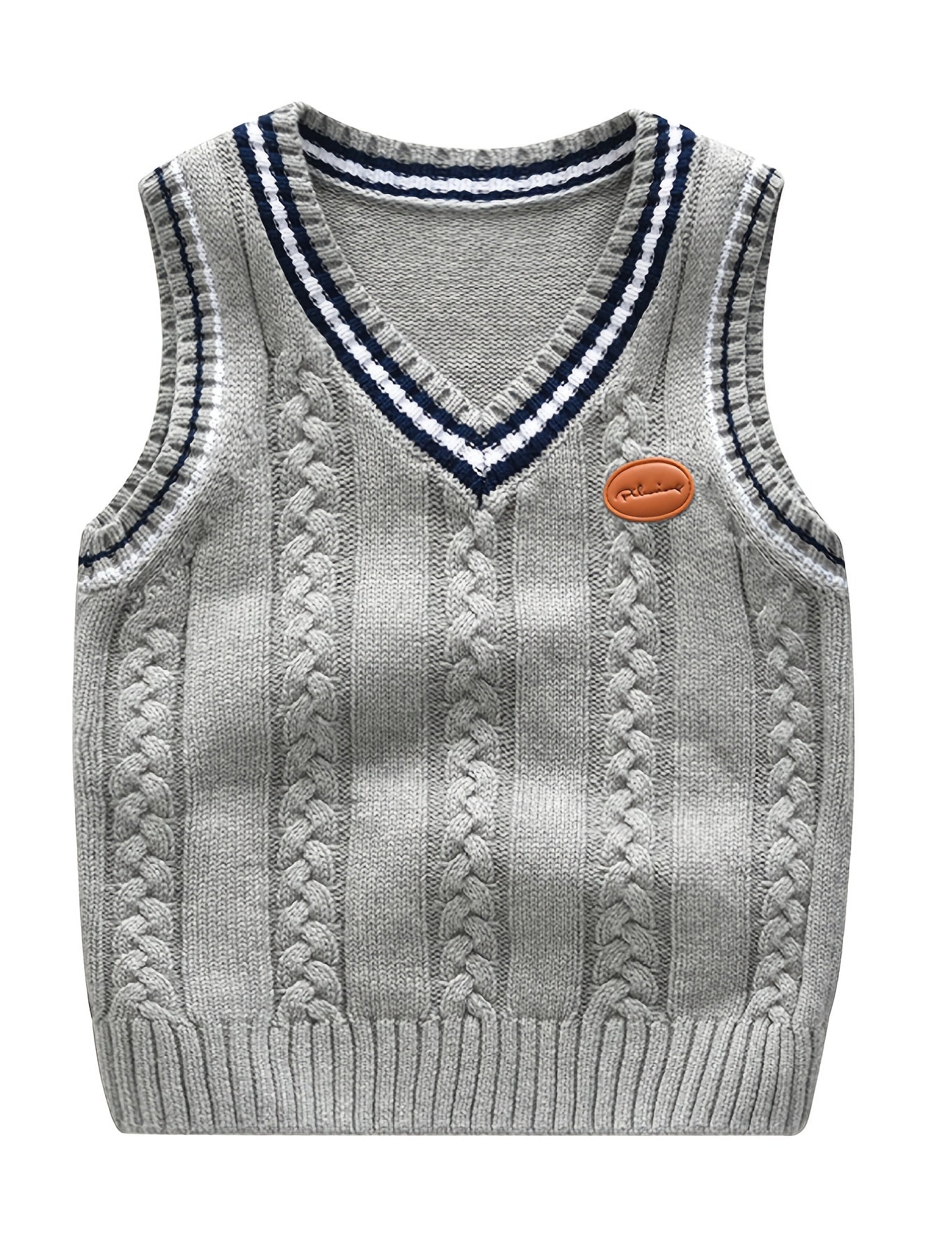 Boys V Neck Cable Knit Vest Sleeveless Pullover Sweater Top