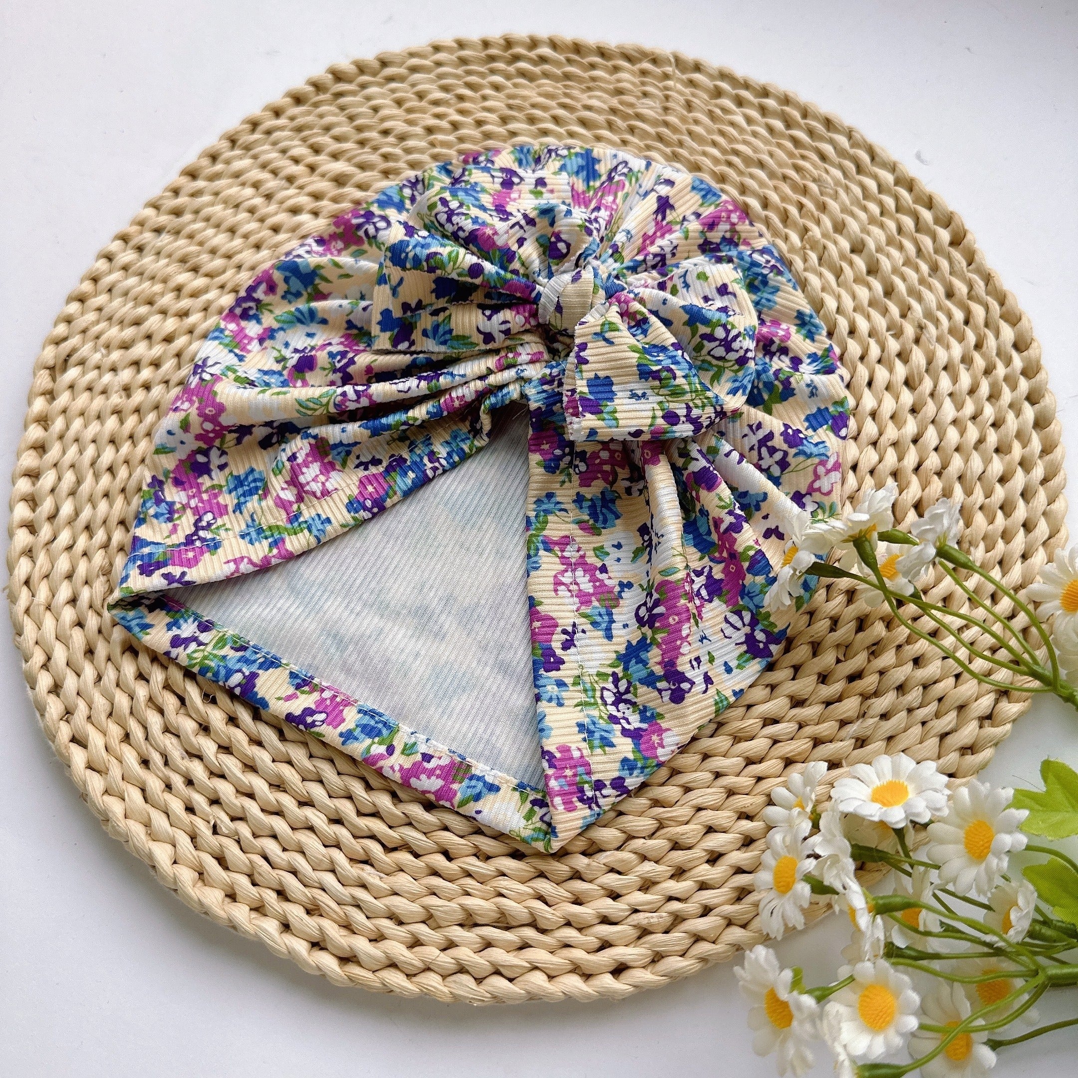 Baby Spring Summer Thin Headband Soft Bow Print Baby Hat Newborns