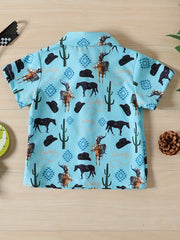 Boys Cowboy Bull Cactus Shirt Summer Kids Clothes