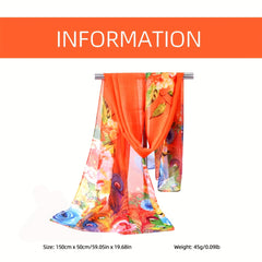 Peacock Print Chiffon Scarf for Women