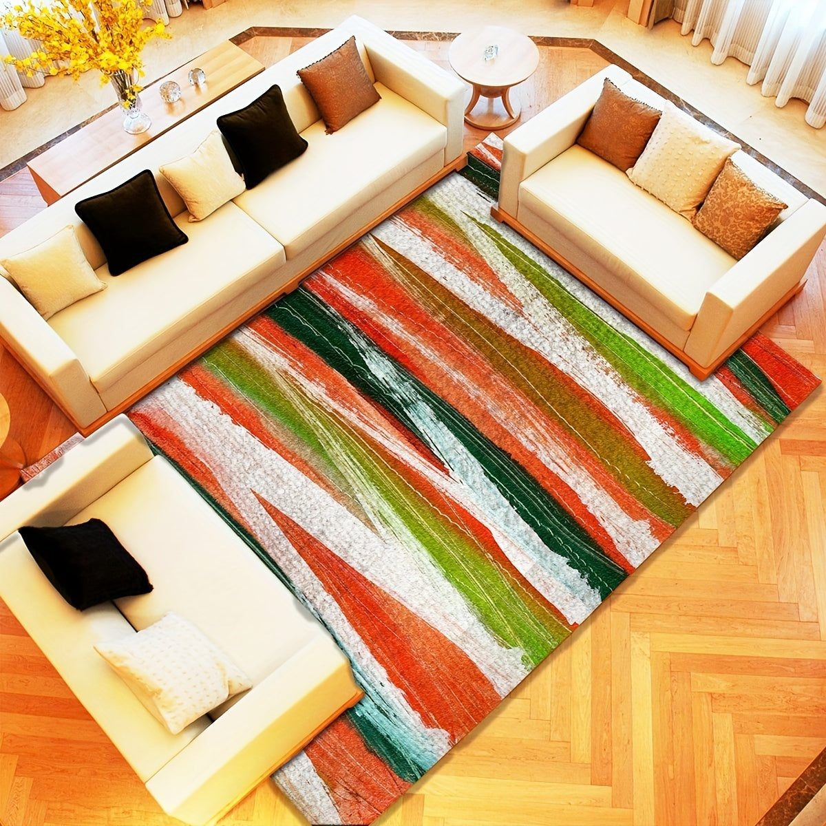 Geometric Loop Velvet Area Rug Soft Living Room Mat