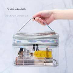 Clear Makeup Bag Double Layer Waterproof Cosmetic Bag With Zipper & Handle