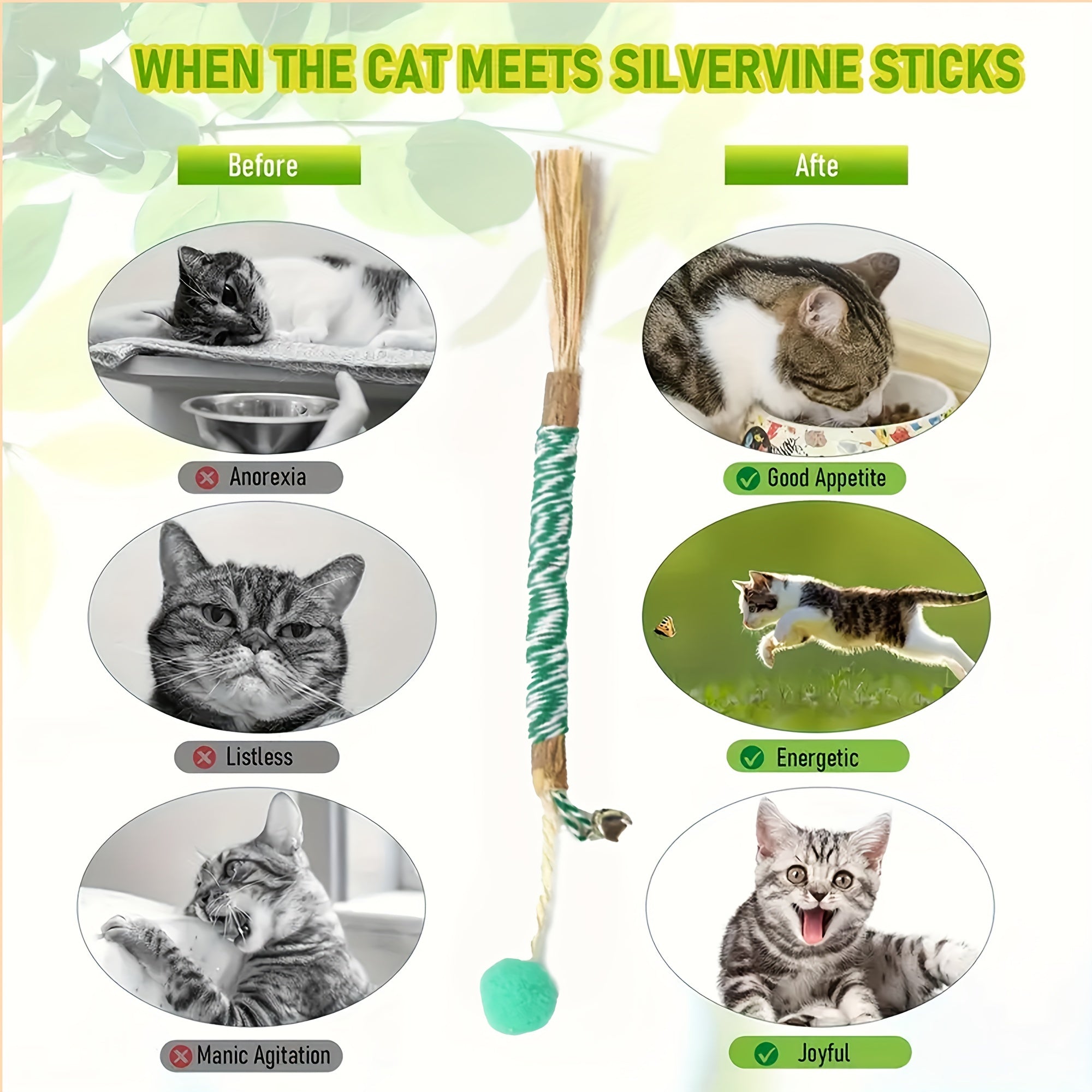Catnip Teething Stick Cat Toy with Ball and Bell