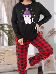 Witch Hat Cat Print Pajama Set