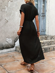 Twist Button Front Dress Short Sleeve Maxi Dress Women's Clothing