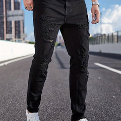Men's Slim Fit Ripped Jeans Casual Street Style Distressed Denim Pants