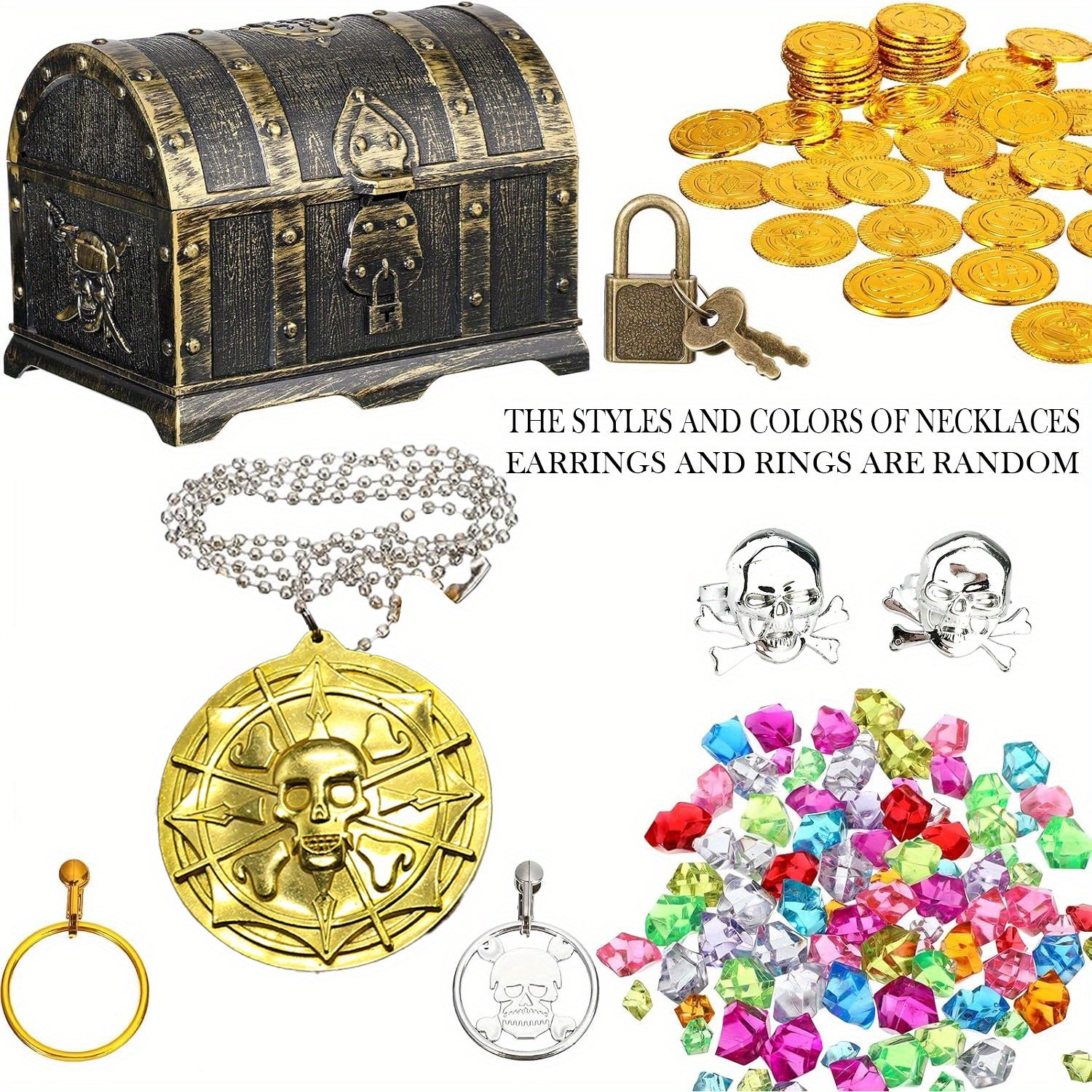 Treasure Chest Toy Set with 100 Coins and 100 Grams of Gems
