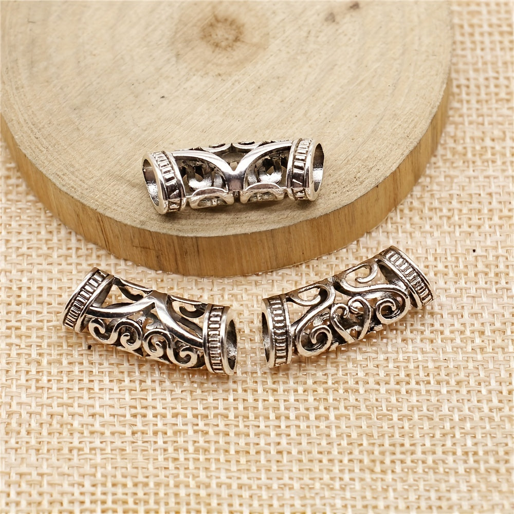 10pcs Silvery Large Hole Hollow Curved Tube Beads for DIY Bracelet Necklace