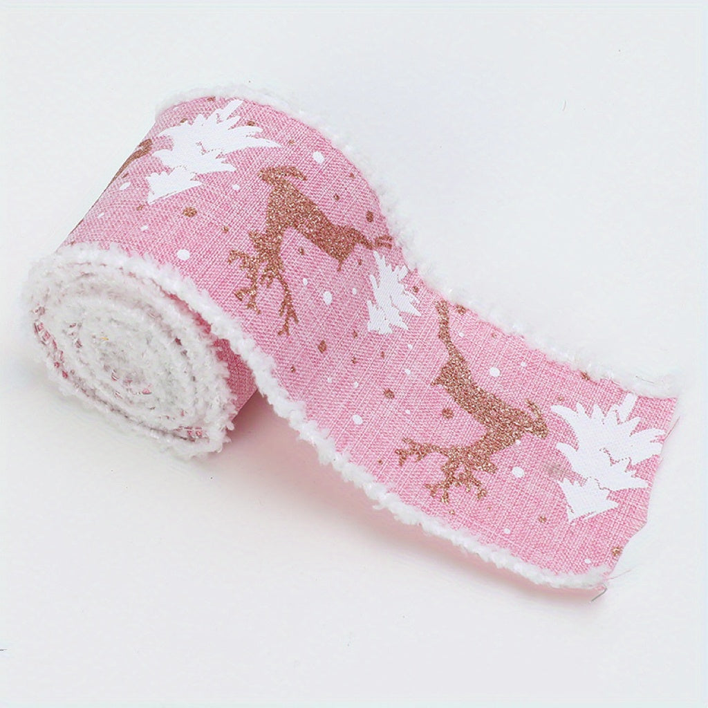 2m Christmas Snow Velvet Edge Ribbon Tree Decoration DIY Linen Ribbon