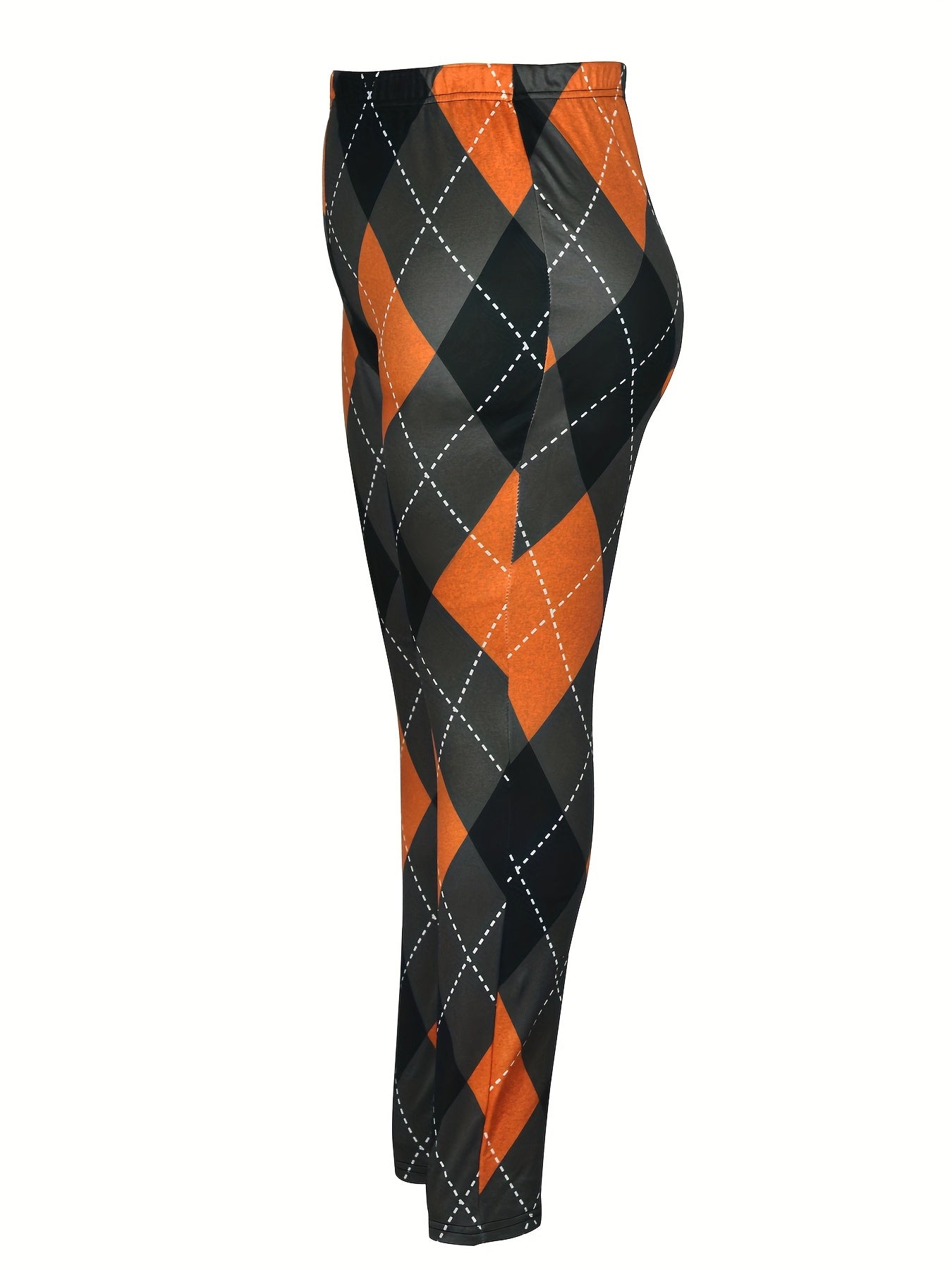 Casual Leggings Women's Plus Rhombus Print Medium Stretch Skinny Leggi