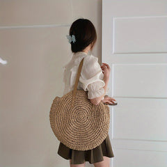 Summer Straw Shoulder Bag Minimalist Woven Storage Handbag