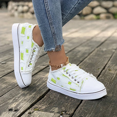 Women's Flat Canvas Sneakers Lace Up Low Top Trainers Casual Shoes