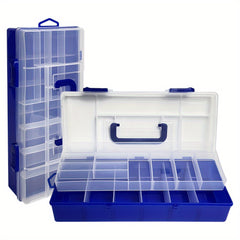Double Layer Tool Storage Box with Grids & Handles