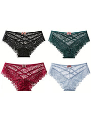 4pcs Strappy Hipster Panties Sheer Skin-friendly Underwear Lingerie