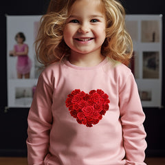 Girls Heart Pattern Crew Neck Sweatshirt For Spring Fall