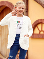 Girls Winter Cardigan Sweater With Fringes & Pockets, Ages 7-14