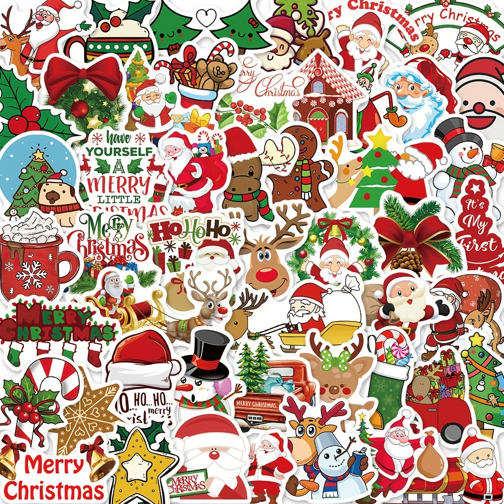 50 Cartoon Christmas Dress Up Stickers Self adhesive Santa Claus Elk Waterproof