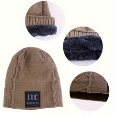 Men's Velvet Knitted Beanie Hat Winter Warm Skull Cap