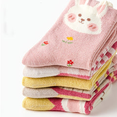 5 Pairs Girls Bunny Flower Striped Socks for Easter