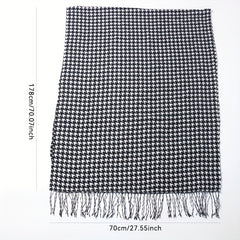 Houndstooth Fringe Trim Scarf Faux Cashmere Shawl Wrap