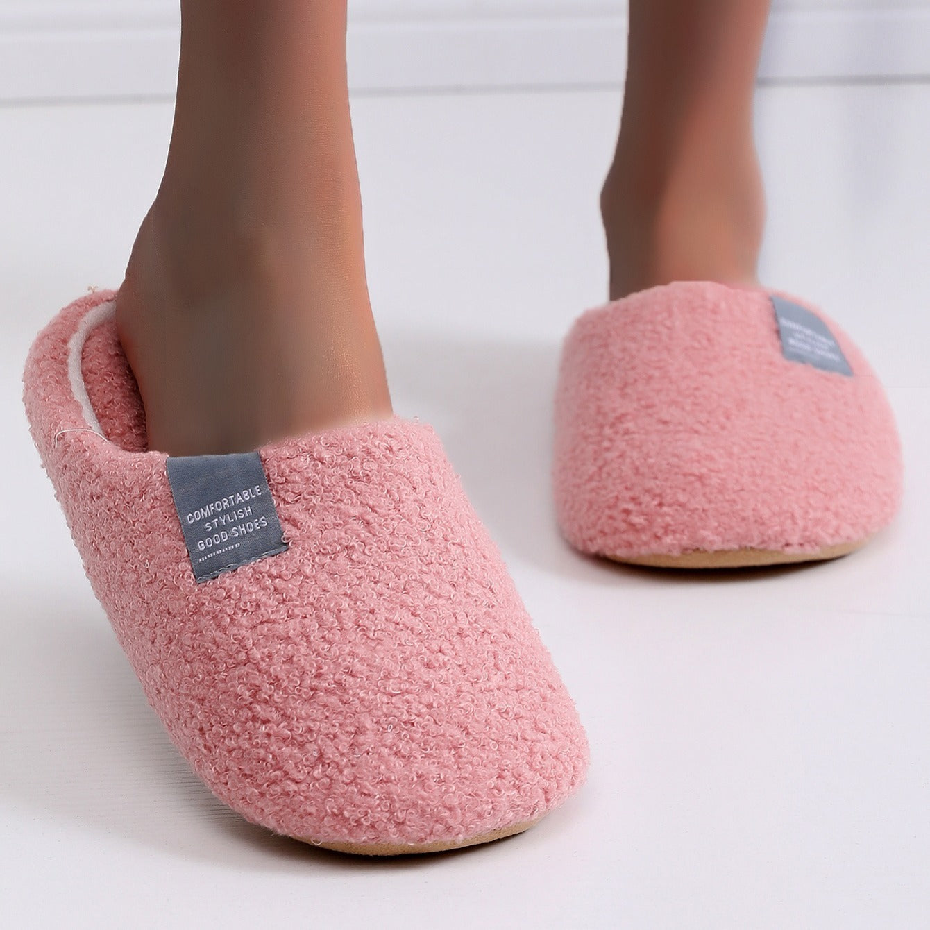 Women's Letter Patch Fluffy Bedroom Slippers